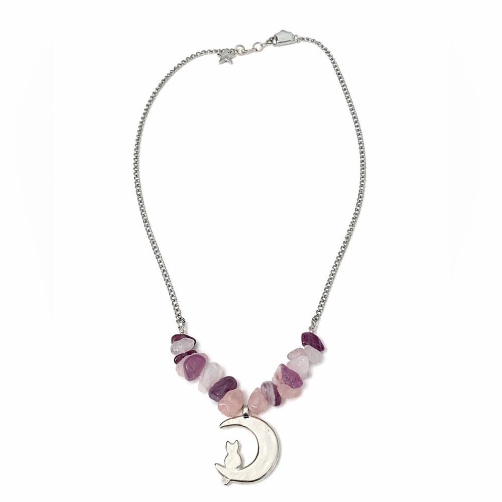 Amethyst & Rose Quartz Crystal Necklace 18” Stainless Steel Magnetic Clasp